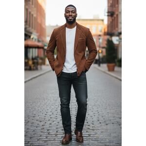 Men’s Italian Suede Leather Blazer Sport Coat Size 42 Tan Brown